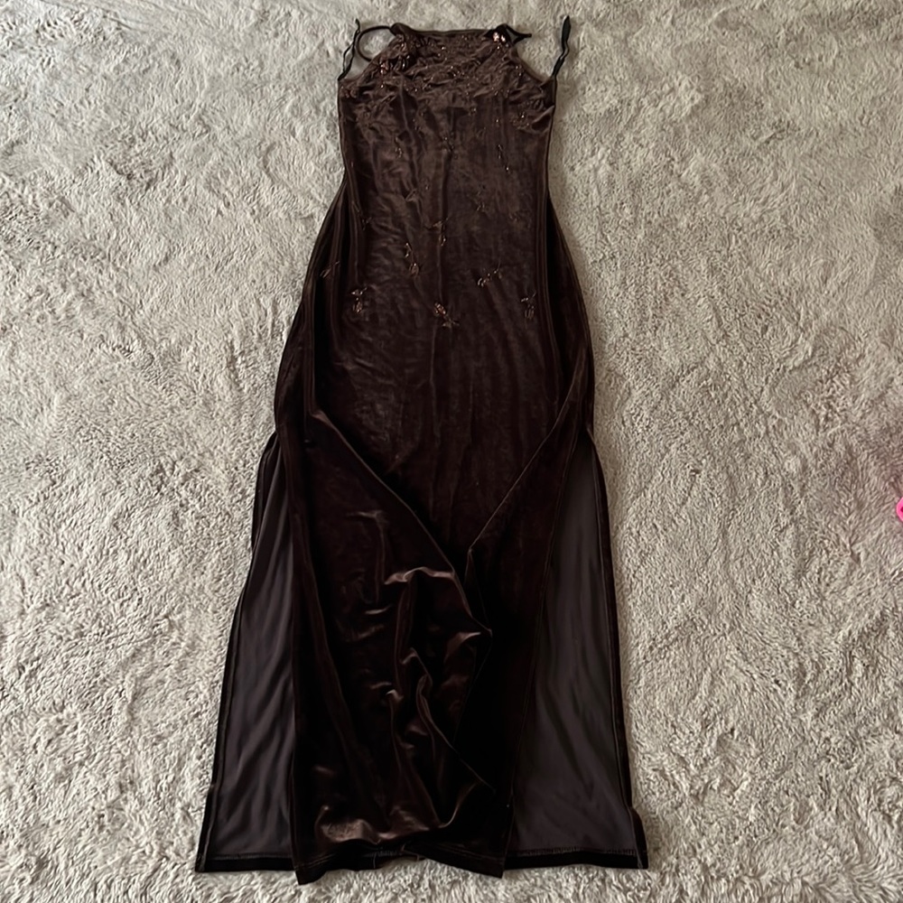 Brown Dress 2 Slits at the bottom of the dress